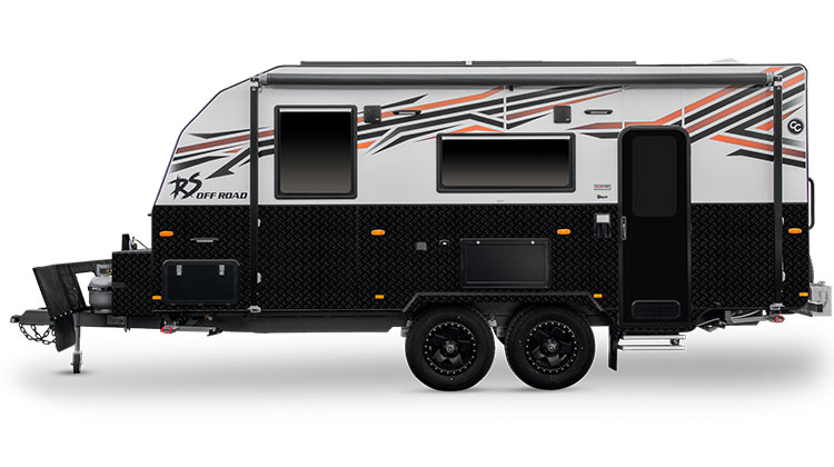 A car is towing an Concept Innovation caravan on the street